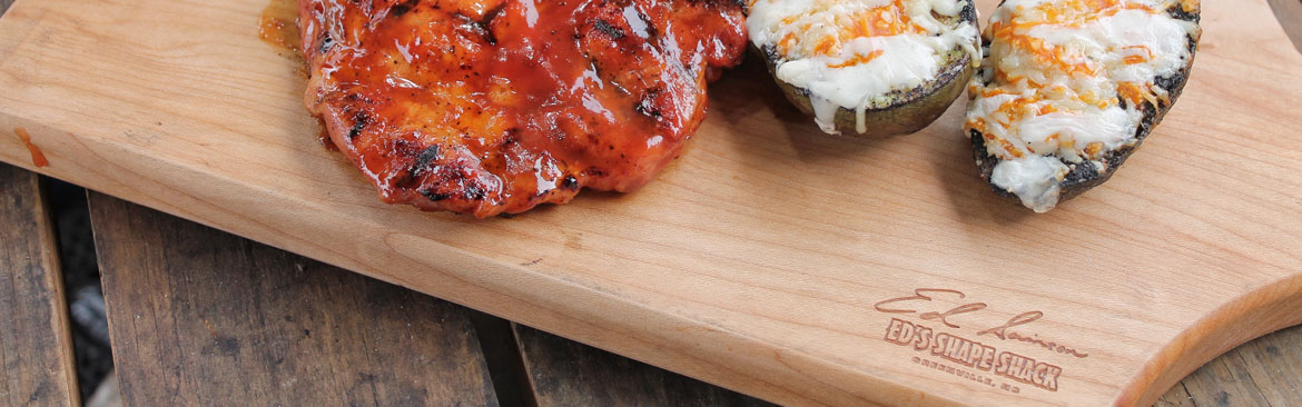 Chicken and Potatos on Ed's Shape Shack cutting board